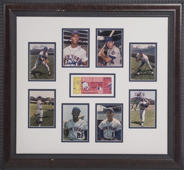 1969 World Series Champions New York Mets Signed Photos With World Series Game 3 Ticket In 25x23 Framed Display (JSA)